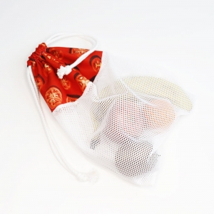Small drawstring fruit bag in mesh and polyester print